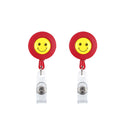 2 PCS ID Easy-to-pull Buckle Smiling Face Holder Name Tag Card Key Badge Retractable Holder Belt Clips(Red)