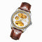 FNGEEN 8818 Women Automatic Mechanical Watch Double-Sided Hollow Watch(Leather Between Gold White Surface)
