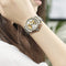 FNGEEN 8818 Women Automatic Mechanical Watch Double-Sided Hollow Watch(Leather Between Gold White Surface)