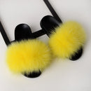 Fox Fur Slippers Flip-flops Non-slip Flat Fur Shoes Sandals for Women, Shoe Size:38-39(24cm)(Black)
