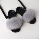 Fox Fur Slippers Flip-flops Non-slip Flat Fur Shoes Sandals for Women, Shoe Size:38-39(24cm)(Black)