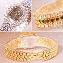 BS bee sister FA1581 Women Octagonal Dial Diamond Plated Rhinestone Bracelet Quartz Watch(Gold Shell Green Diamond)