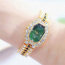 BS bee sister FA1581 Women Octagonal Dial Diamond Plated Rhinestone Bracelet Quartz Watch(Gold Shell Green Diamond)