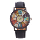 Retro Personality Digital Turntable PU Leather Strap Quartz Watch(Black)