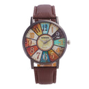 Retro Personality Digital Turntable PU Leather Strap Quartz Watch(Coffee)