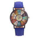 Retro Personality Digital Turntable PU Leather Strap Quartz Watch(Blue)