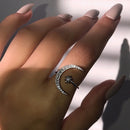Female Star Moon Rings 925 Silver Crystal Ring Staking Jewelry(Yellow Gold)