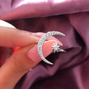 Female Star Moon Rings 925 Silver Crystal Ring Staking Jewelry(Yellow Gold)