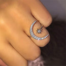 Female Star Moon Rings 925 Silver Crystal Ring Staking Jewelry(Yellow Gold)