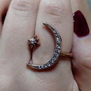 Female Star Moon Rings 925 Silver Crystal Ring Staking Jewelry(Rose Gold)