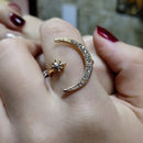 Female Star Moon Rings 925 Silver Crystal Ring Staking Jewelry(Rose Gold)