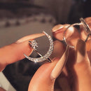 Female Star Moon Rings 925 Silver Crystal Ring Staking Jewelry(Rose Gold)