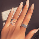 Female Star Moon Rings 925 Silver Crystal Ring Staking Jewelry(Rose Gold)