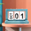 Creative Simple Wooden Flip Calendar Desktop Office Decoration(Blue)
