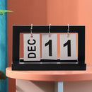 Creative Simple Wooden Flip Calendar Desktop Office Decoration(Black)