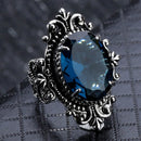925 Silver Vintage Goose Egg-shaped Sea Blue Topaz Ring, Ring Size:10