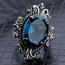 925 Silver Vintage Goose Egg-shaped Sea Blue Topaz Ring, Ring Size:9