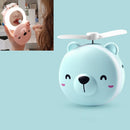 USB Charging Mini Portable LED Night Light Vanity Mirror with Fan(Blue Bear)