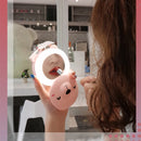 USB Charging Mini Portable LED Night Light Vanity Mirror with Fan(Blue Bear)