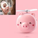 USB Charging Mini Portable LED Night Light Vanity Mirror with Fan(Pink Pig Wink)