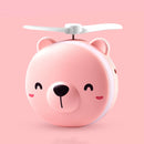 USB Charging Mini Portable LED Night Light Vanity Mirror with Fan(Pink Bear)