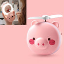 USB Charging Mini Portable LED Night Light Vanity Mirror with Fan(Round Eyes Pig)