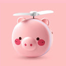 USB Charging Mini Portable LED Night Light Vanity Mirror with Fan(Round Eyes Pig)