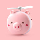 USB Charging Mini Portable LED Night Light Vanity Mirror with Fan(Wink Eyes Pig)