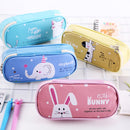 Kawaii School Pencil Case PU Animals Pattern Cartoon Big Pencilcase Color Pencil Box Stationary(Pink Rabbit)