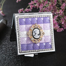 Handmade DIY Diamond Portable Double Sided Folding Mirror Gem Beauty Head(Purple)