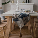 Modern Minimalist Jacquard Dining Table Cloth Tea Table Bed Flag With Tassel, Size:32x180cm(Navy Coffee Flowers)