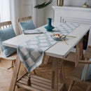 Modern Minimalist Jacquard Dining Table Cloth Tea Table Bed Flag With Tassel, Size:32x180cm(Blue Square)