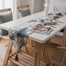 Modern Minimalist Jacquard Dining Table Cloth Tea Table Bed Flag With Tassel, Size:32x220cm(Navy Coffee Flowers)