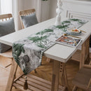 Modern Minimalist Jacquard Dining Table Cloth Tea Table Bed Flag With Tassel, Size:32x220cm(Green Grey Flowers)