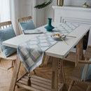 Modern Minimalist Jacquard Dining Table Cloth Tea Table Bed Flag With Tassel, Size:32x220cm(Blue Square)
