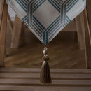 Modern Minimalist Jacquard Dining Table Cloth Tea Table Bed Flag With Tassel, Size:32x220cm(Blue Square)