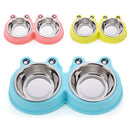 Stainless Steel Dog and Cat Double Bowl Pet Supplies(Green)