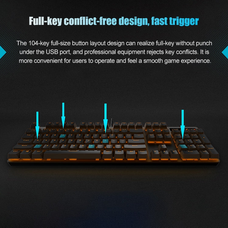 Rapoo V500PRO Orange Light 104 Keys Desktop Laptop Computer Game Esports Office Home Typing Metal Wired Mechanical Keyboard(Green Shaft)