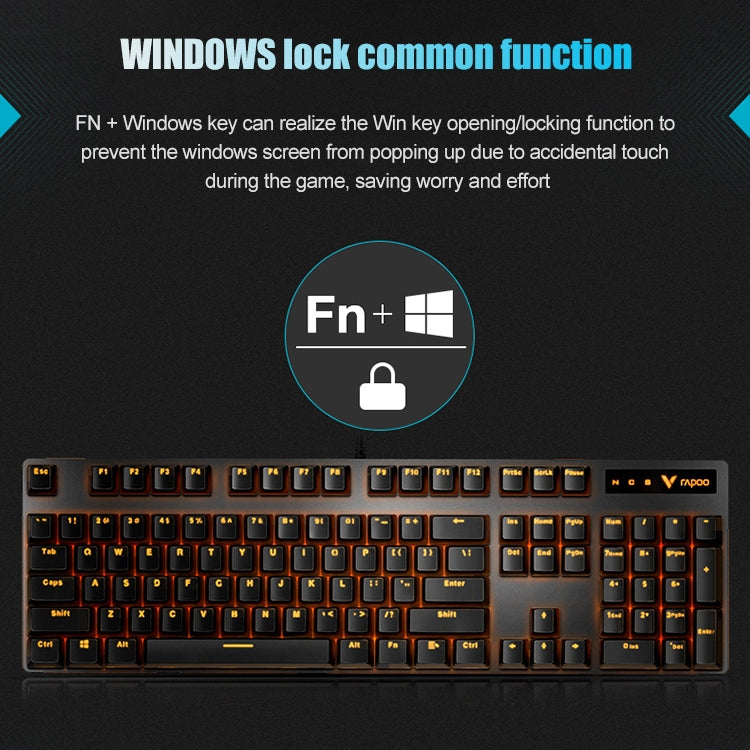 Rapoo V500PRO Orange Light 104 Keys Desktop Laptop Computer Game Esports Office Home Typing Metal Wired Mechanical Keyboard(Tea Shaft)