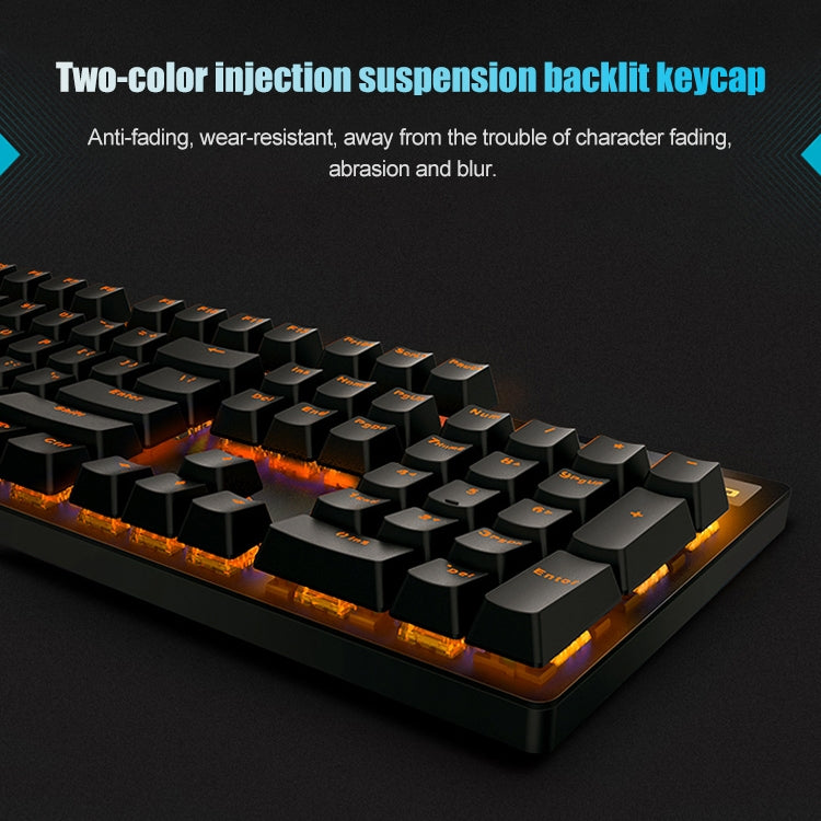 Rapoo V500PRO Orange Light 104 Keys Desktop Laptop Computer Game Esports Office Home Typing Metal Wired Mechanical Keyboard(Tea Shaft)