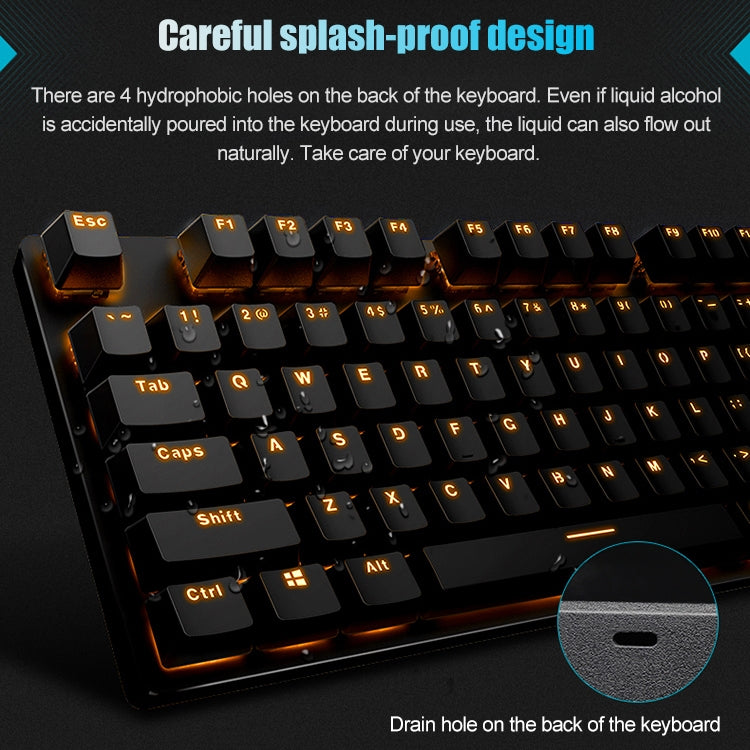 Rapoo V500PRO Orange Light 104 Keys Desktop Laptop Computer Game Esports Office Home Typing Metal Wired Mechanical Keyboard(Red Shaft)