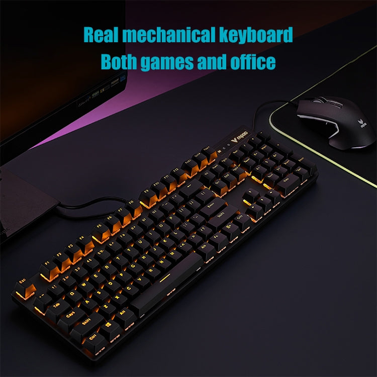 Rapoo V500PRO Orange Light 104 Keys Desktop Laptop Computer Game Esports Office Home Typing Metal Wired Mechanical Keyboard(Red Shaft)