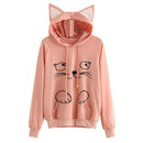 Solid Black Hooded Top Cute Cat Hoodie Warm Womens Sports Sweater, Size:M(Pink)