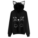 Solid Black Hooded Top Cute Cat Hoodie Warm Womens Sports Sweater, Size:M(Black)