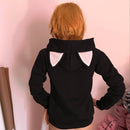 Solid Black Hooded Top Cute Cat Hoodie Warm Womens Sports Sweater, Size:M(Black)