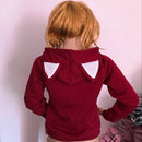 Solid Black Hooded Top Cute Cat Hoodie Warm Womens Sports Sweater, Size:M(Wine Red)
