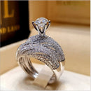 2 PCS Women Vintage 925 Silver Diamond Wedding Ring, Size:8