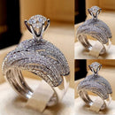 2 PCS Women Vintage 925 Silver Diamond Wedding Ring, Size:8