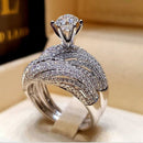 2 PCS Women Vintage 925 Silver Diamond Wedding Ring, Size:10