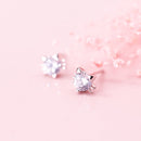 925 Sterling Silver Cute Little Cat Zirconia Ladies Earrings(White)